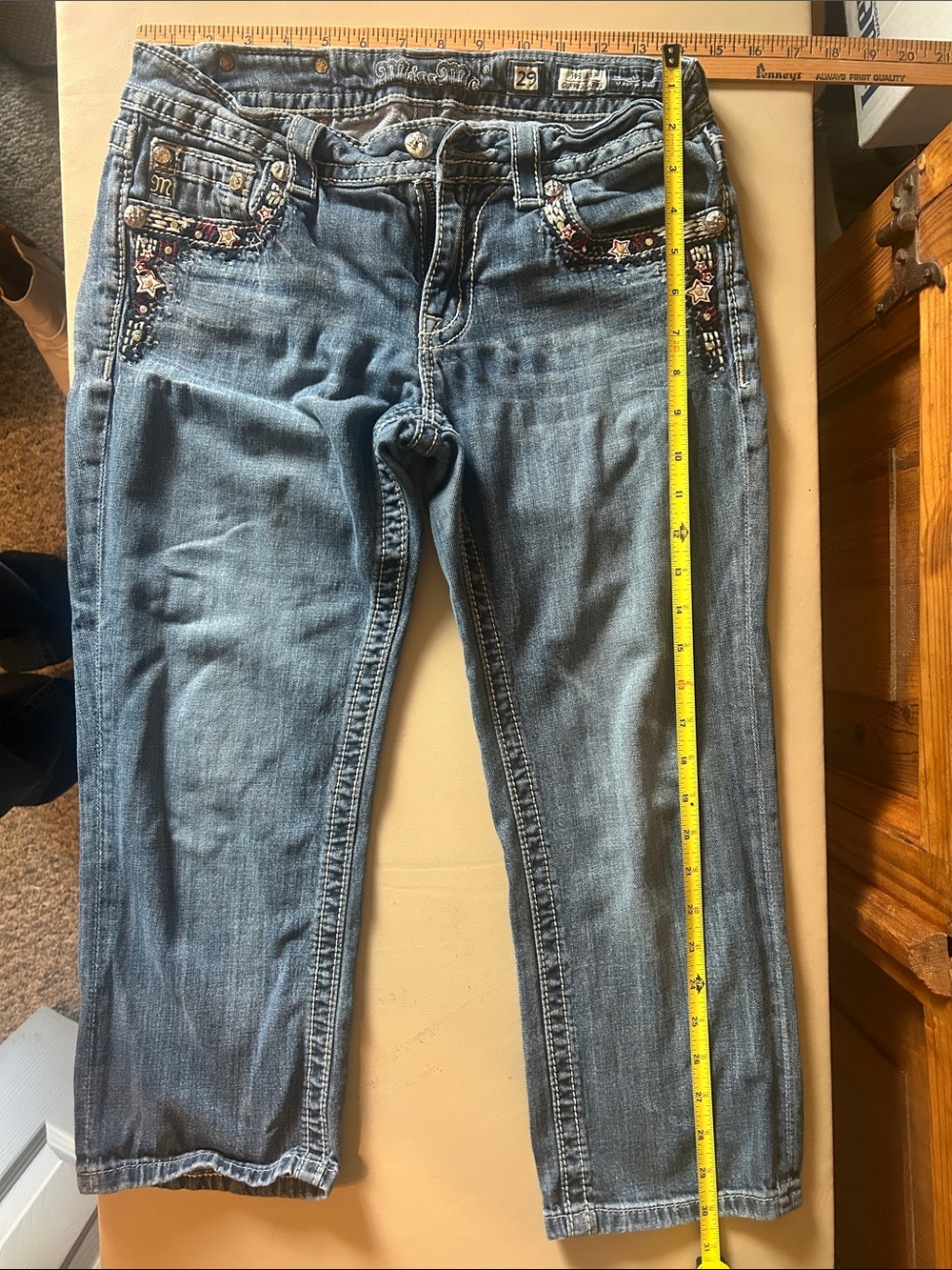 Miss Me Light Blue Embroidered Cropped Jeans